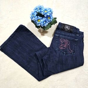 Royal Stitches ✦ Dark Wash Embroidered R Jeans ✦ Mid Rise Straight Fit Size 26